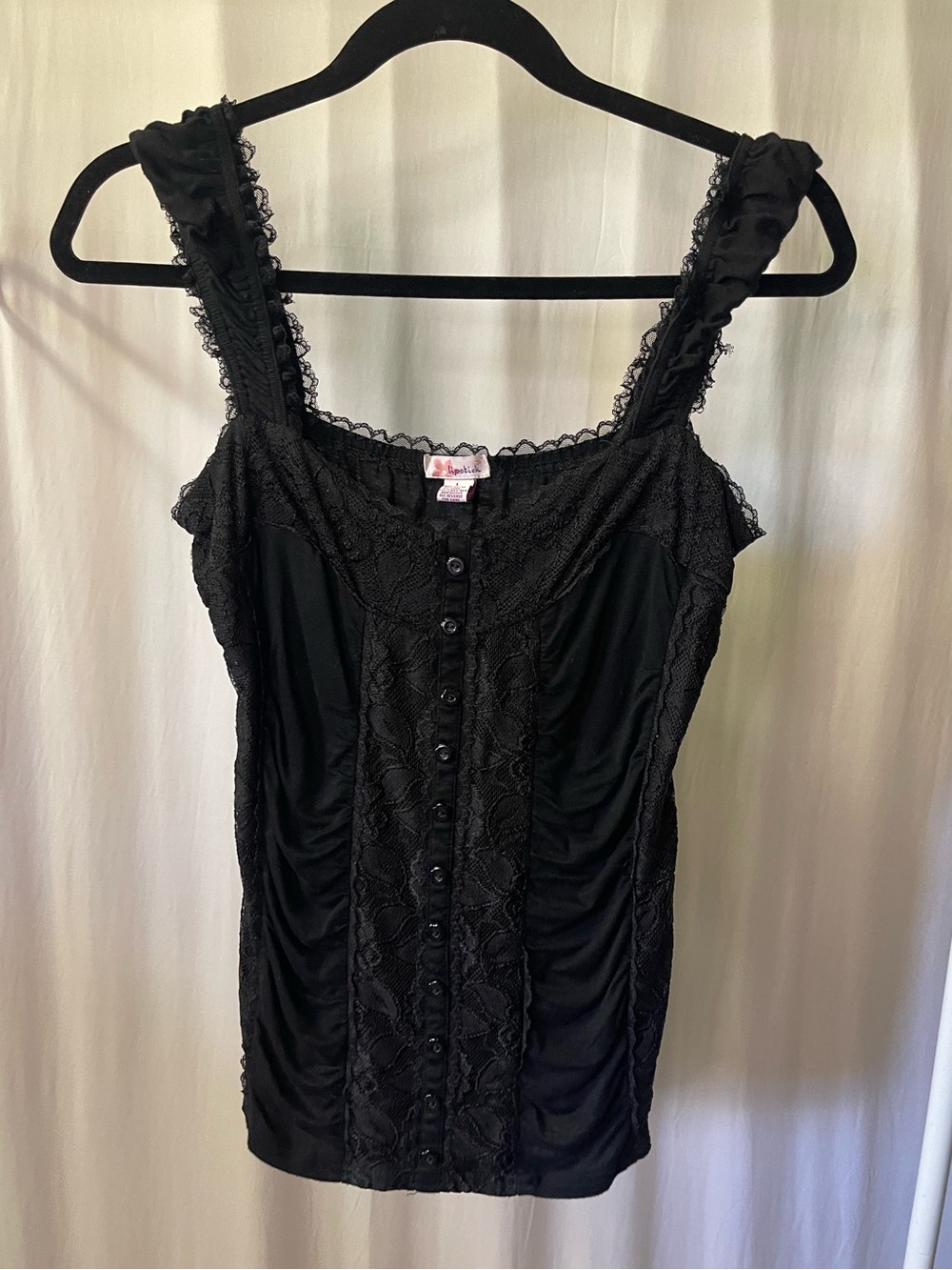 Lipstick Boutique Black Lace Button-Front Tank